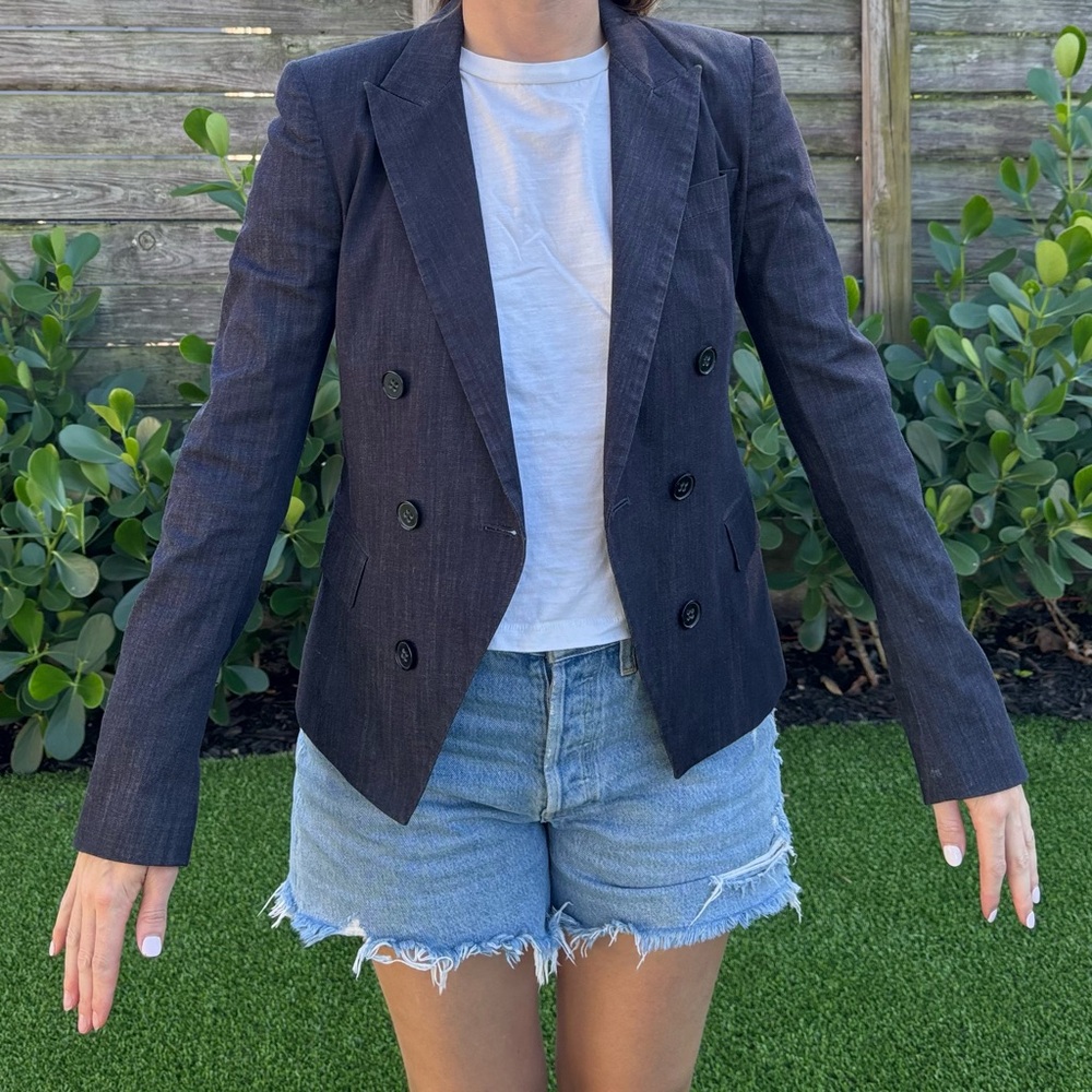 Theory Denim-colored Double-Breasted Blazer